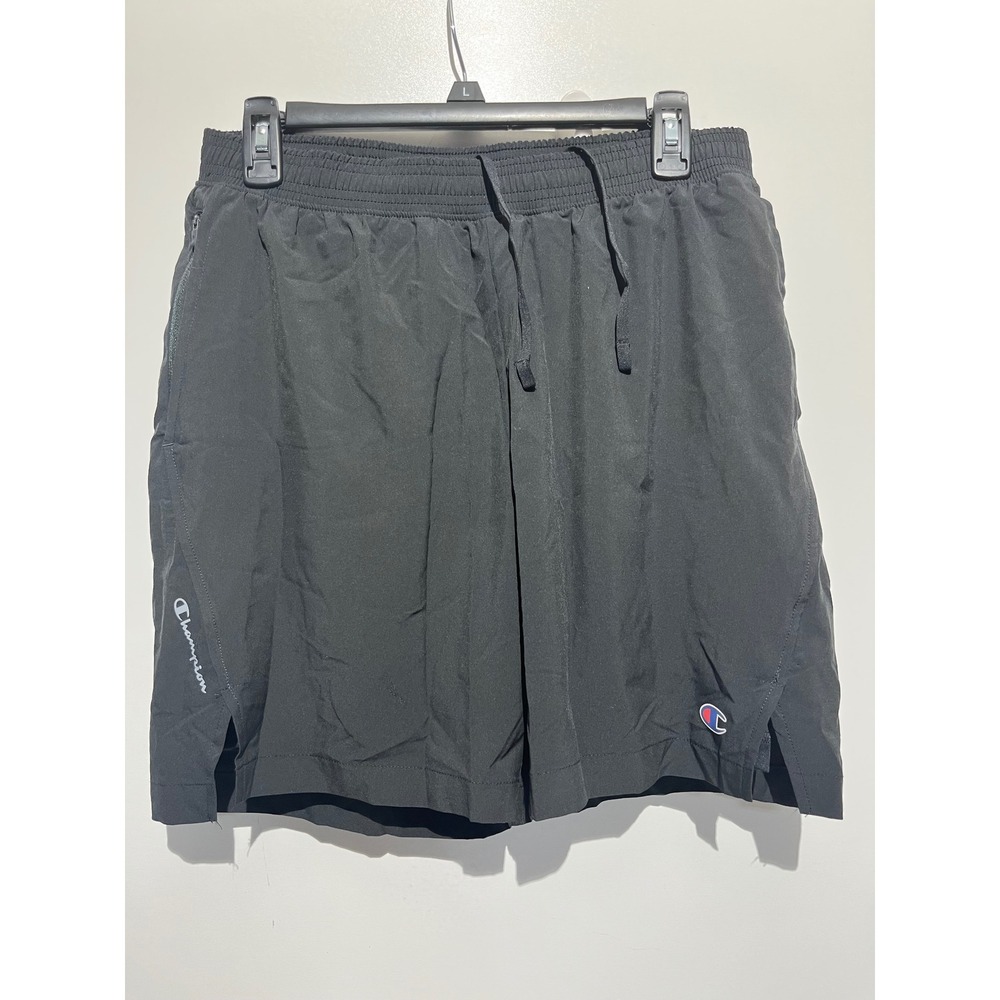 Champion Mens Black Athletic Training Shorts Size Large Drawstring Zipper Pocket